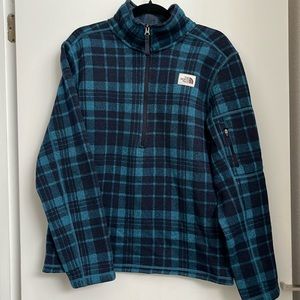 NORTH FACE Fleece mens PRINT 1/4 ZIP FLEECE Blue Navy Plaid Stripe Gordon Lyons
